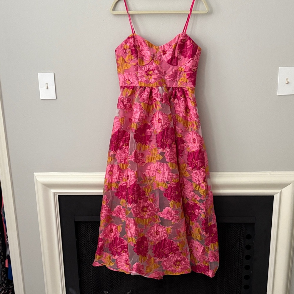 Showpo Pink and Yellow Floral Midi Dress